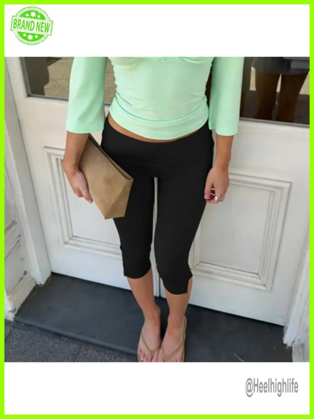 Y2K Capri Leggings High Waist Fold Over Side Slit Stretch Lounge Yoga